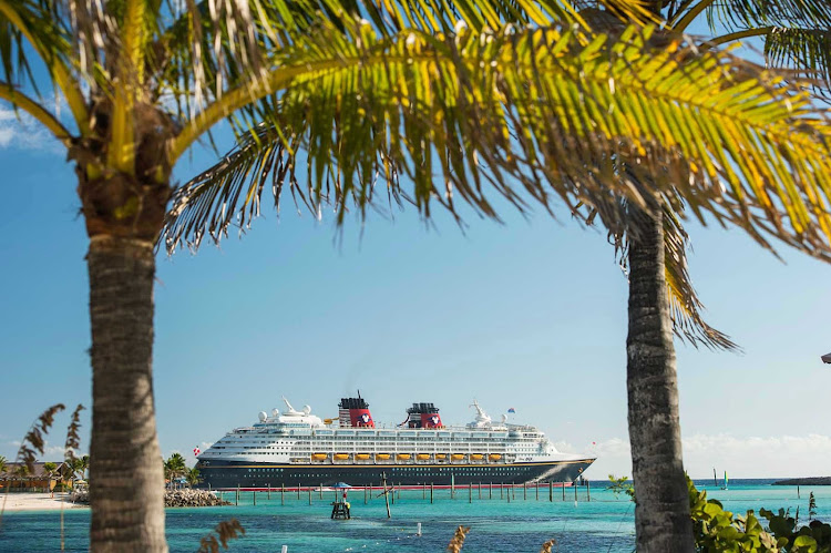 Disney Magic moored in a Caribbean port of call. 