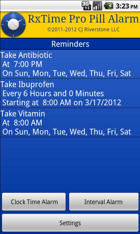 Android application RxTime Pro Pill Reminder screenshort