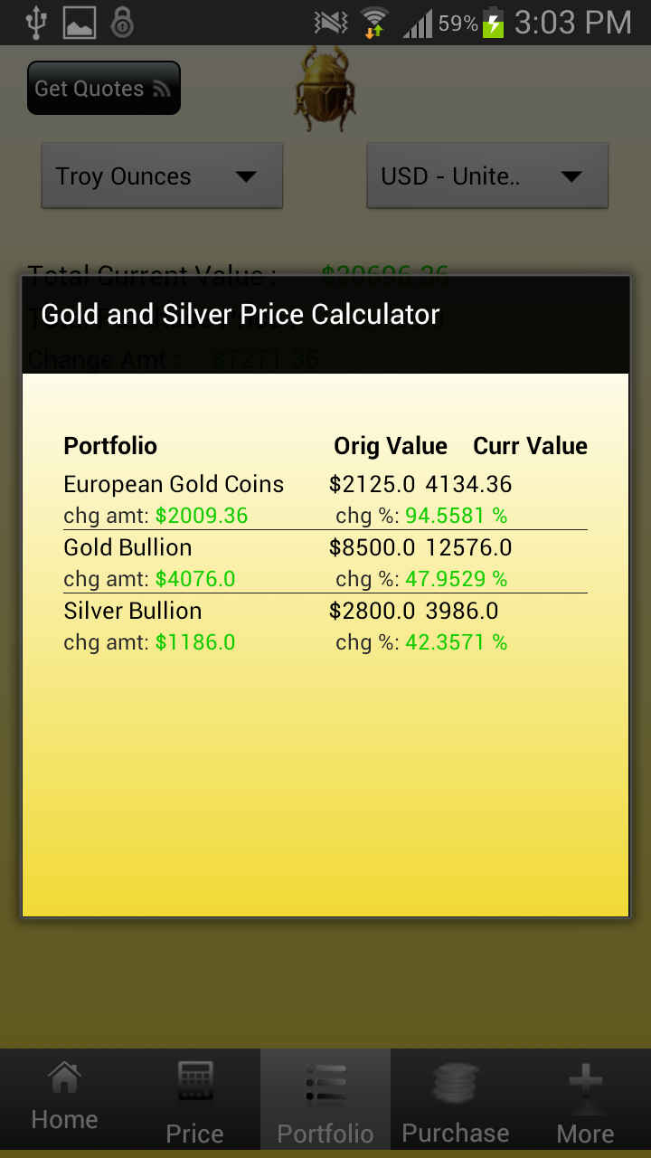 The Precious Metals Calculator Screen 3
