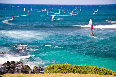 Windsurfers at Hookipa Beach in Lower Paia, Maui. 