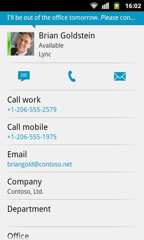 Android application Lync 2010 screenshort