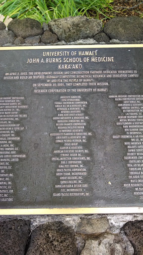 Dedication Plaque for University of Hawaii Medical School in Kakaako