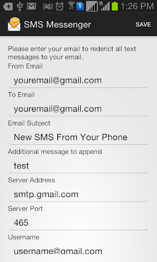 Forward SMS to Email via SMTP