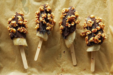 Frozen Bananas Dipped in Mexican Chocolate Ganache and Spicy Honeyed Peanuts