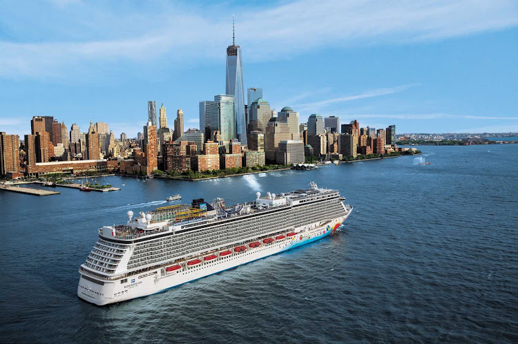 Norwegian Breakaway sails out of New York Harbor to her next destination.