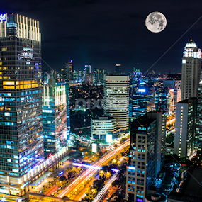 Moon City by Chandra Irahadi - City,  Street & Park Night