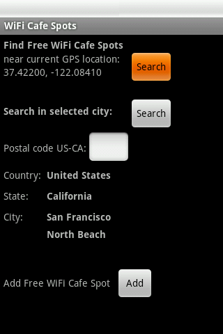 Android application Free WiFi Cafe Spots screenshort