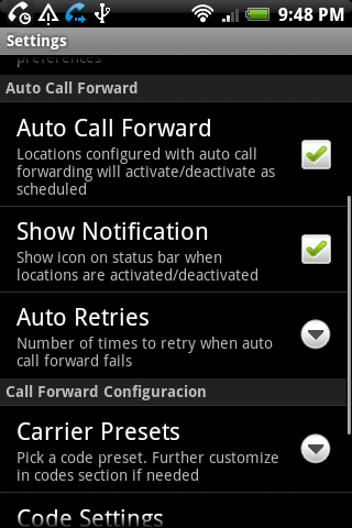 call forwarding setting in android