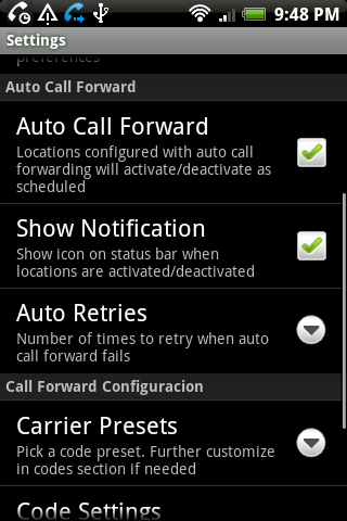 QuickCallForward Screen 3