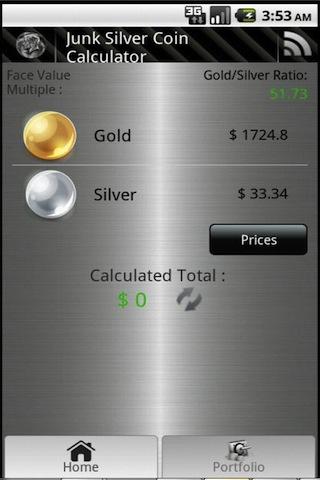 Junk n Silver Coin Price Tool Screen 2