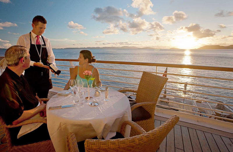 Dine al fresco and watch the sun set over shimmering waters during your SeaDream sailing.