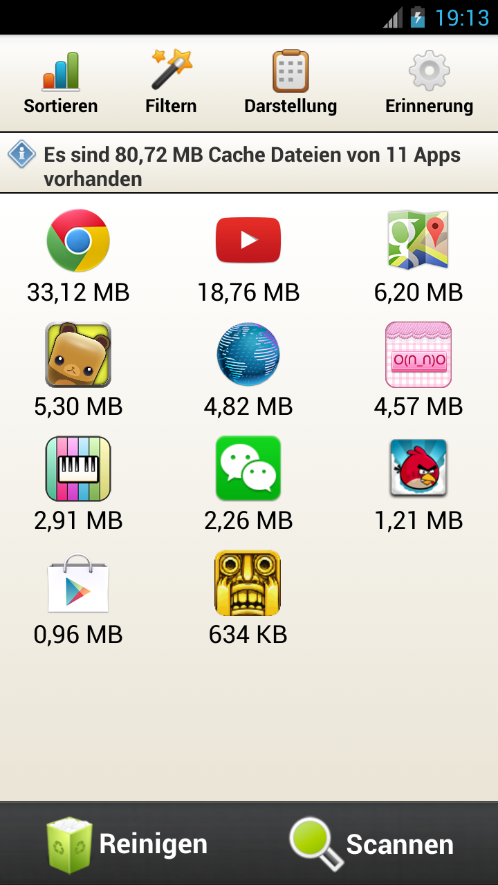 Android application Clean Cache - Optimize screenshort