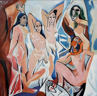 "Les Demoiselles d'Avignon" (1907), oil on canvas painting by Pablo Picasso. See it on the fifth floor of the Museum of Modern Art in New York. 