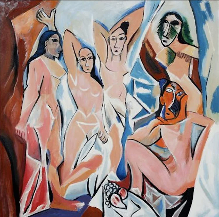 "Les Demoiselles d'Avignon" (1907), oil on canvas painting by Pablo Picasso. See it on the fifth floor of the Museum of Modern Art in New York. 