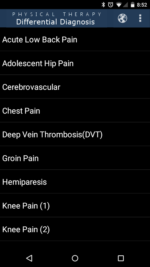Android application PT Differential Diagnosis screenshort
