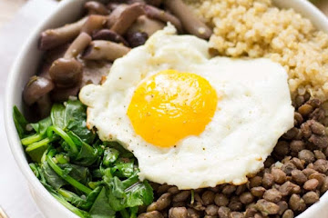 Warm Lentil + Mushroom Quinoa Bowls