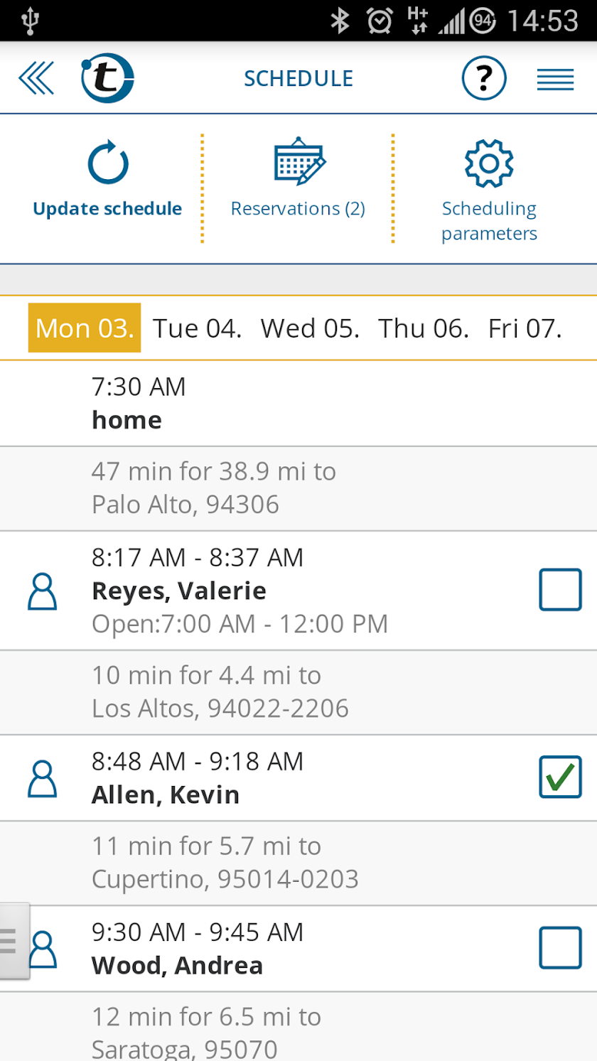 Sales Rep Route Planner Screen 2