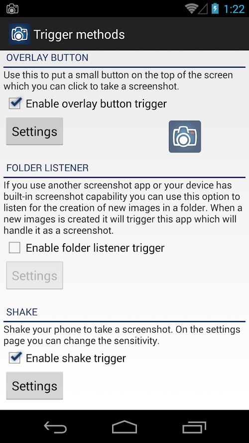 Android application Screenshot Ultimate Pro screenshort