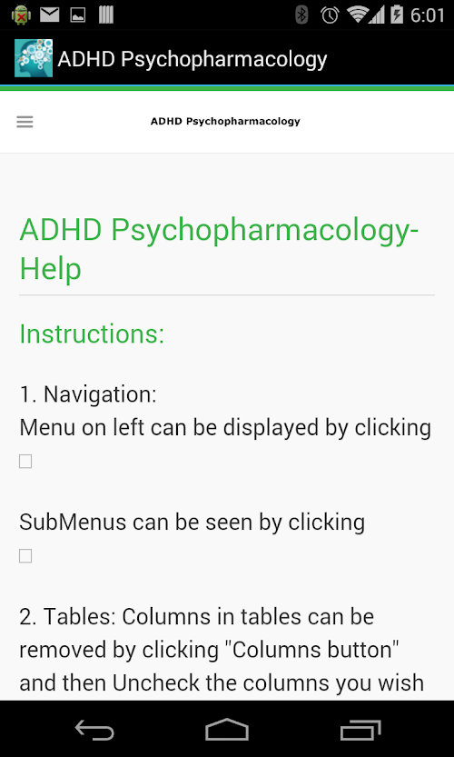 Android application ADHD Psychopharmacology screenshort