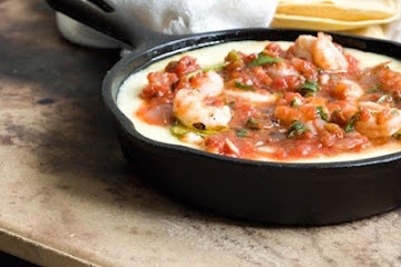 Shrimp queso flameado with ranchera salsa