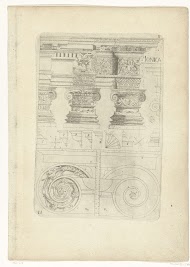 Drie Ionische hoofdgestellen, een doorsnede en verschillende details