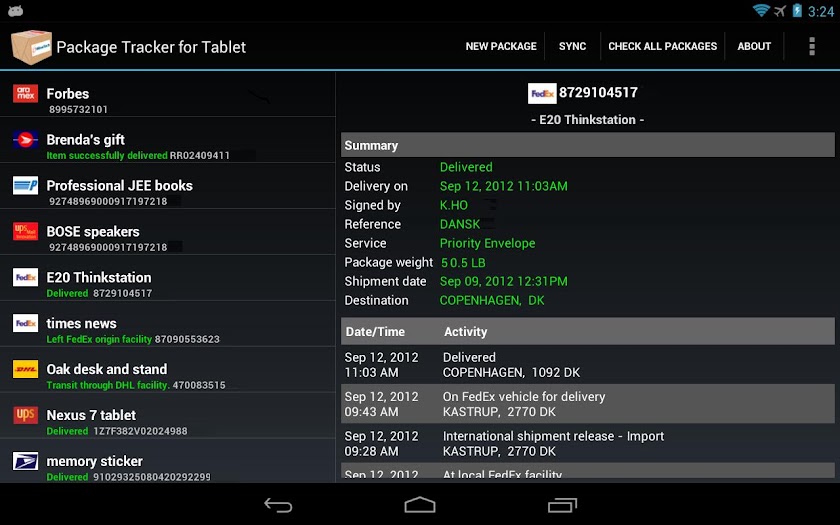 Package Tracker for Tablet Screen 1