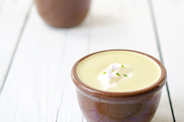 Asparagus Soup with Crème Fraîche and Chive Blossoms
