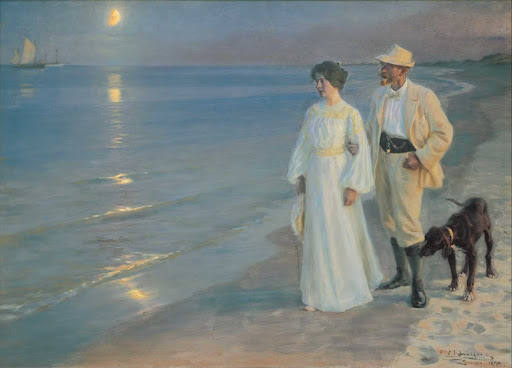 Summer evening on the beach at Skagen. The painter and his wife.