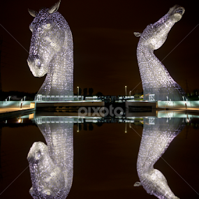 Kelpies Reflection by Wendy Milne - Buildings & Architecture Statues & Monuments