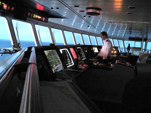 Celebrity-Constellation-bridge - On the bridge of Celebrity Constellation at night.