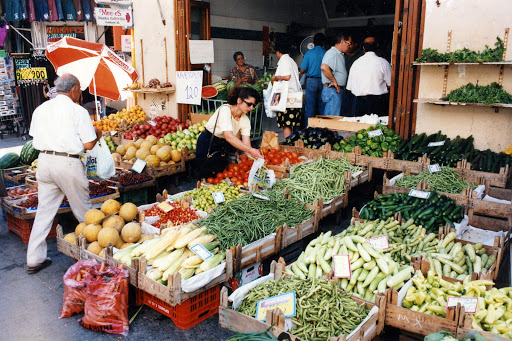 A fresh produce market in Heraklion, the largest city on Crete. 