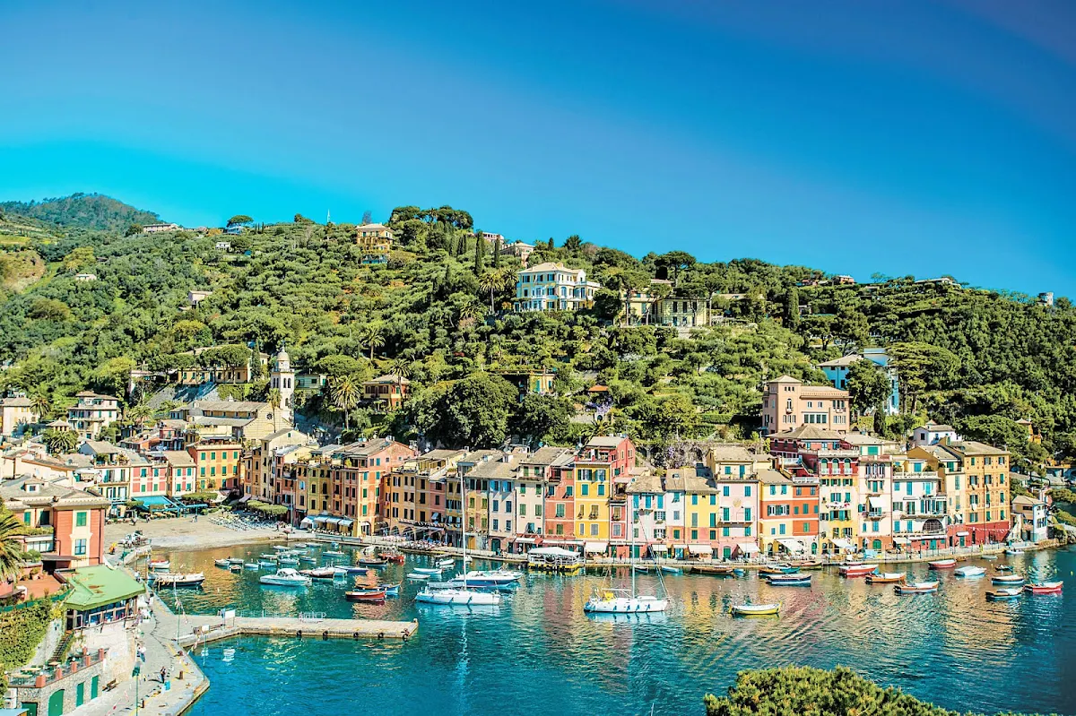Portofino-Italy-waterfront - Portofino, a small, colorful port on the northwest coast of Italy known for its upscale shopping and dining during your cruise aboard Tere Moana.