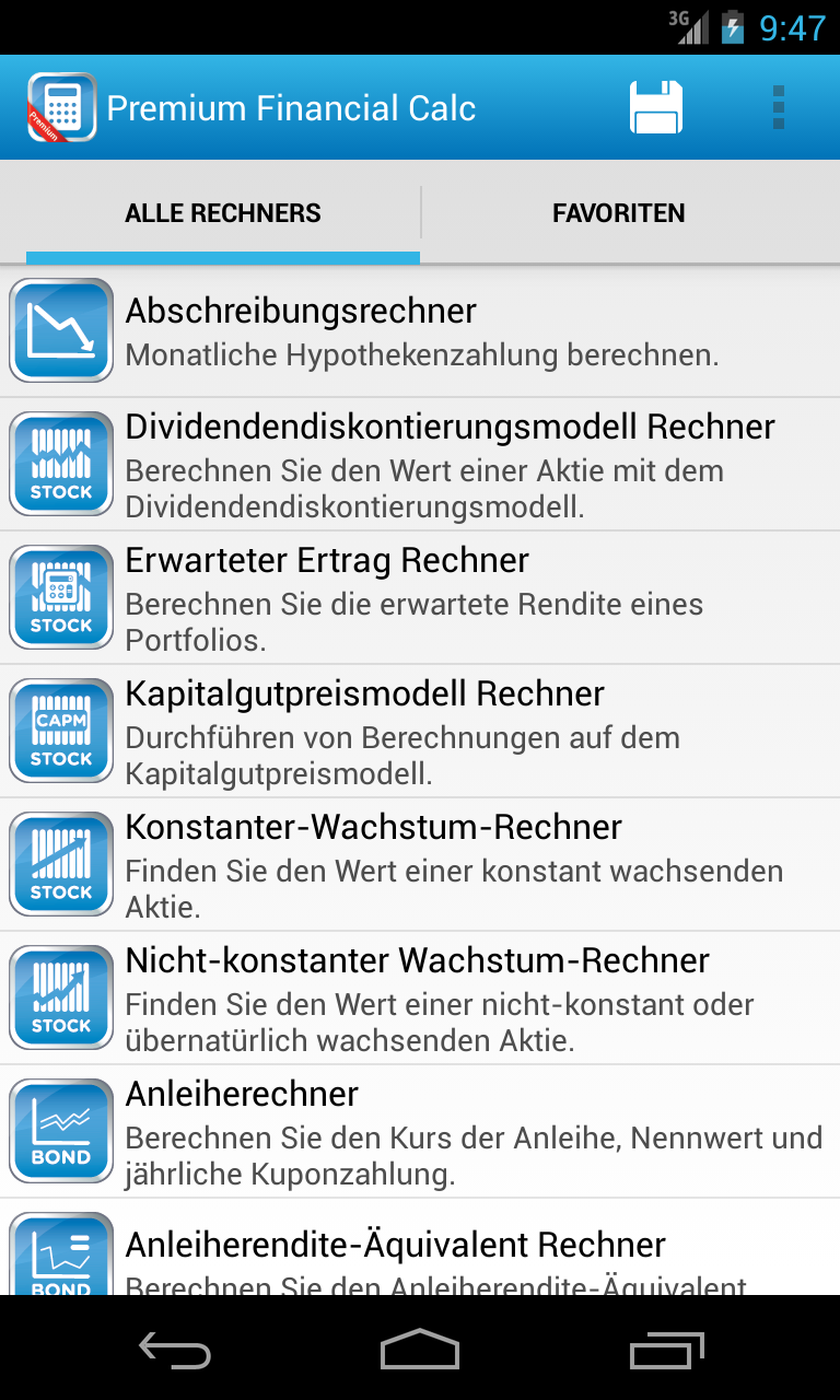 Android application Premium Financial Calculators screenshort