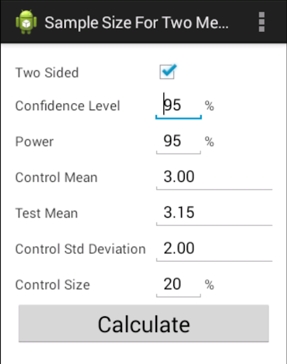 Sample Size for Two Means