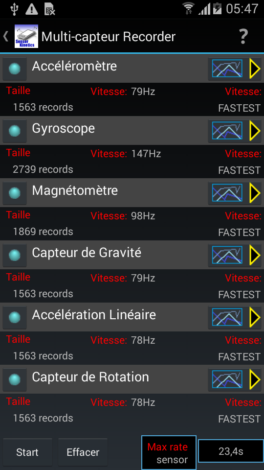 Android application Sensor Kinetics screenshort