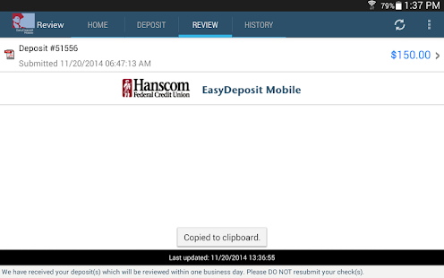 Hanscom FCU EasyDeposit Mobile Screenshots 6