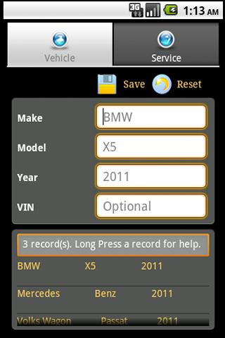 Gas N Service Diary Screen 2