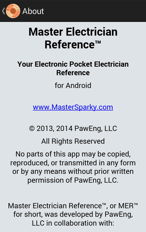 Master Electrician Reference Screen 2