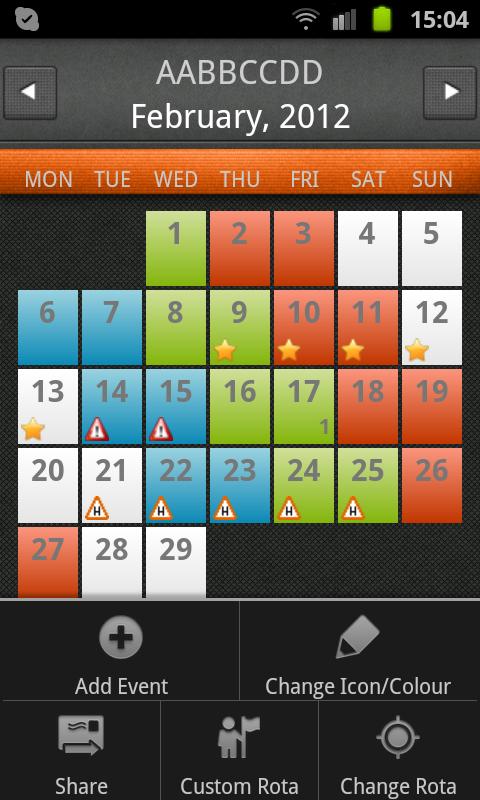 Android application Shift Rota Calendar screenshort