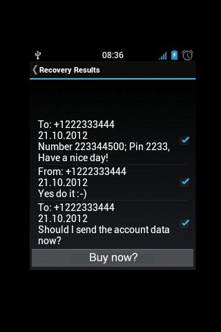 SMS Recovery DEMO Screen 2
