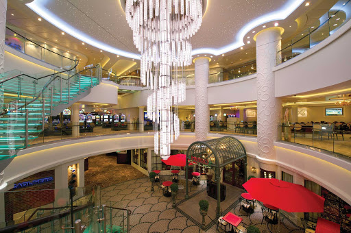 678 Ocean Place is the atrium-like centerpiece of Norwegian Breakaway, connecting guests to bars, dining options, shopping and nightlife on the ship.