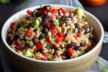 Brown Rice & Beans Salad Recipe with Chili Hot Sauce Dressing