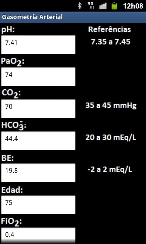 Android application Gasometría Arterial screenshort