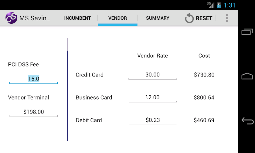 MS Savings Calculator Screen 1