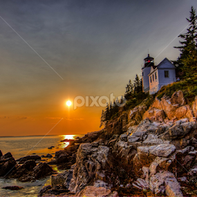Bass Harbor Head Lighthouse, Maine by G. Stetson - Landscapes Sunsets & Sunrises ( lighthouse, waterscape, golden hour, sunset, maine coast, rockscape )