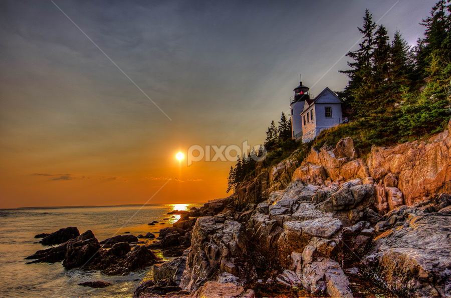 Bass Harbor Head Lighthouse, Maine by G. Stetson - Landscapes Sunsets & Sunrises ( lighthouse, waterscape, golden hour, sunset, maine coast, rockscape )