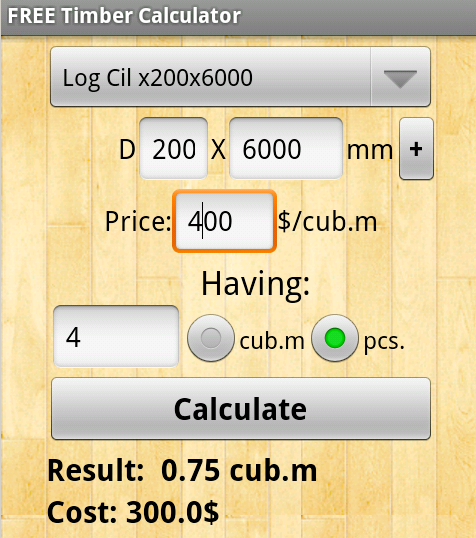 Timber calulator PRO Screen 3