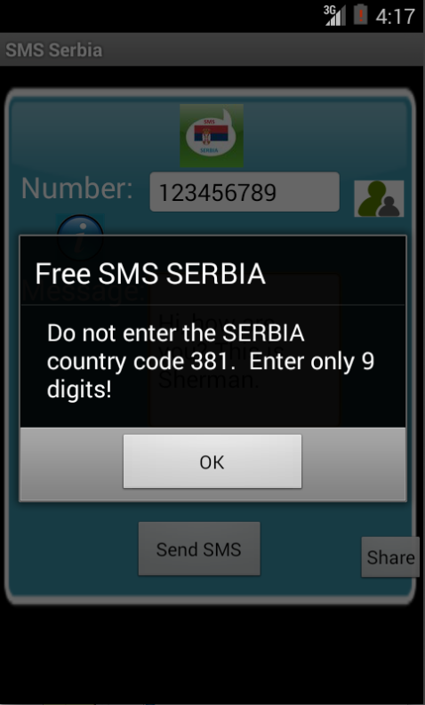Free SMS Serbia Screen 2