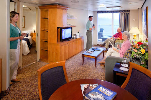 Radiance-of-the-Seas-Family-Suite - The Family Suite aboard Radiance of the Seas offers guests two bedrooms, two bathrooms and a separate living area and sofa bed.