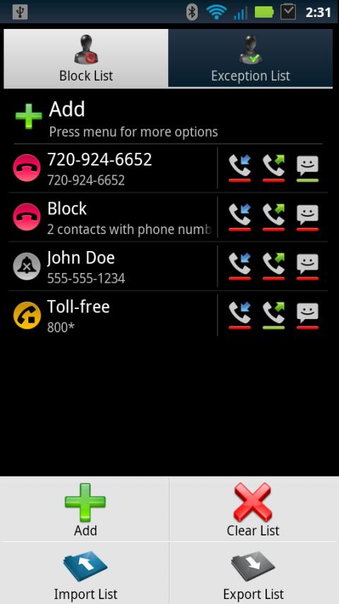 Advanced Call Blocker Screen 2